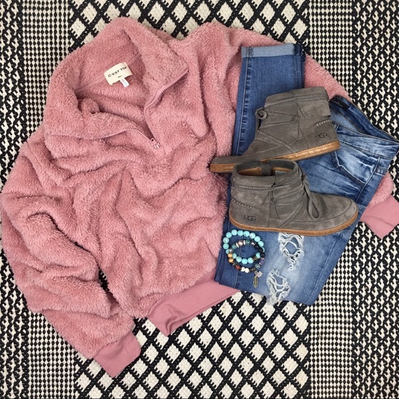 Sweaters - pull-over • fleece • half zip • baby blush
